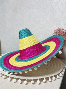Sombrero clásico tejido a mano de hierba marina a rayas / Sombrero redondo de paja con logo de cinta para promoción, fiestas informales, actividades al aire libre, unisex - Product Image 5