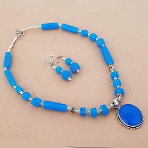 Chalcedony Necklace <b>Earrings</b> Set Handmade Gemstone Jewelry For Women Silver Overlay Wholesale Fashion Gift - Product Image 2
