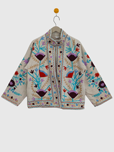Chaqueta con Cuello Mandarín y Bordado Floral a Mano, Manga Larga, Talla Grande, Estilo Boho Chic de Algodón para Mujer, Ropa de Primavera - Product Image 2