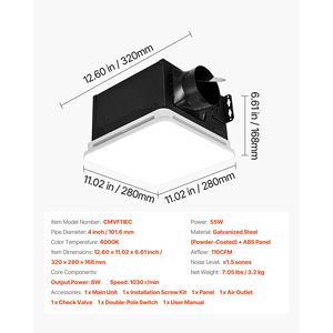 Ventilatore da Soffitto 4-in-1 Premium con Luce LED 110 CFM 4000K, 1.5 Sones, Silenzioso, per Bagno e Lavanderia - Product Image 4