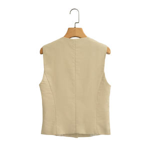 Gilets et vestes décontractées pour femmes, couleur kaki, col en V, boutonnées, respirantes, sans manches, avec poches à rabat – Grande Vente - Product Image 2