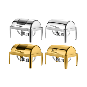 Chauffe-plat professionnel 9L en acier inoxydable avec couvercle roulant, double alimentation électrique et gaz, finition or/argent, pour traiteur, hôtels et buffets - Product Image 3