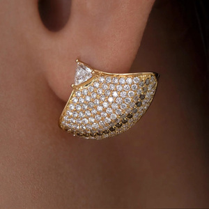 Luxury 925 Sterling <b>Silver</b> Filled Moissanite Stud Earrings <b>Fan</b> Shape Pave Design Women's Everyday Wear Jewelry for Gifts - Product Image 4