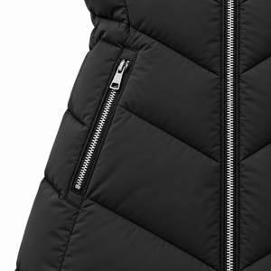 Veste d'hiver unisexe longue à capuche matelassée avec empiècements en toile, bordure en fourrure, fermeture éclair, coupe-vent, épaisse et ajustée - Product Image 5