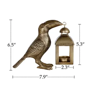 Portavelas con Forma de Pájaro Tucán, Metal, Hecho a Mano, Impresión Tipográfica, Decoración Navideña para el Hogar, Adorno de Mesa, Zahid Exports - Product Image 2