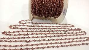 Chaîne de chapelet en argent sterling avec perles de rhodonite facettées rondelles de 3 mm, vendue au mètre - Product Image 3