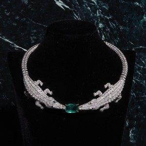 Rose Gold Plated & 14K Gold Plated Silver Alligator Crocodile Shape Moissanite <b>Statement</b> <b>Necklace</b> for Wedding Party Gift - Product Image 1