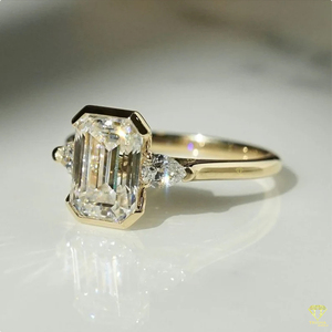 <b>Emerald</b> Cut Moissanite Three Stone Engagement <b>Ring</b> 925 Sterling <b>Silver</b> Pear Side Stones Trisha Jewels ER0021 Vintage Style for - Product Image 3