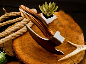 Cuchillo para cortar pizza Ulu, hoja de acero al carbono, mango de madera, forma de punta caída, hecho a mano, herramienta para exteriores, Timber Steel Enterprises, 3 años de garantía - Product Image 5