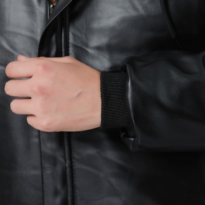 <b>Men's</b> <b>Black</b> <b>Long</b> Hooded <b>Jacket</b> Waterproof Zipper Closure Workwear Style Winter Wear Thick Polyester Lining Solid Color - Product Image 4