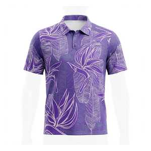 Maillot tropical violet personnalisé pour homme, en polyester respirant, imprimé feuilles par transfert thermique, style hawaïen décontracté - Product Image 1