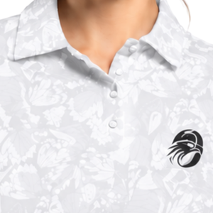 Polo de golf blanc à manches courtes pour femme, imprimé motif floral, haut de sport performant, personnalisable, vente en gros, vêtements de golf respirants - Product Image 4