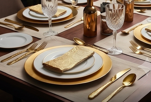 Ensemble de couverts en or poli miroir à tête ronde avec manche à motif en relief, vaisselle de luxe pour dîners élégants, cuisine et événements - Product Image 2