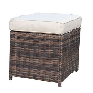 Set da pranzo da esterno in rattan PE marrone da 9 pezzi con comodi pouf e cuscini - Product Image 5