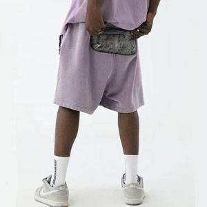 Shorts de sport mi-élastiques 100 % coton pour hommes, brodés, style vintage délavé, séchage rapide, coupe ample, décontracté - Product Image 5