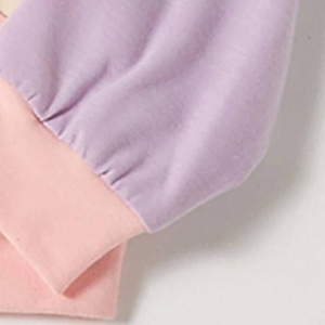 Conjunto de Sudadera con Bloques de Color para Niñas, Rosa Pastel, Morado, Amarillo, Tejido de Felpa Francesa - Product Image 3