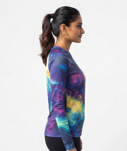 <b>Women</b> Sublimation Rashgaurd Full Sleeve Tight Compression <b>Rash</b> <b>Guard</b> 100% Polyester O-Neck Beachwear Swim Base Layer Shirt - Product Image 3