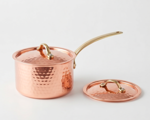 Copper Sauce <b>Pan</b> With Hammered Design And Lid Handmade Vintage Style For Home Kitchen Use And Induction Cooker Use - Product Image 1