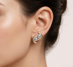 Pendientes de tuerca curvos de oro de 14 quilates chapados en dos tonos con diamantes cultivados en laboratorio para mujer, pendientes de tuerca en espiral, regalo - Product Image 6