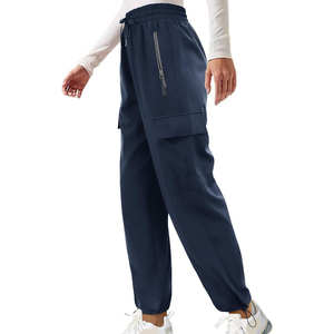 Pantalon cargo vintage pour femme, taille haute, avec cordon de serrage, coupe large, style streetwear, devant plat, décontracté et tendance - Product Image 1