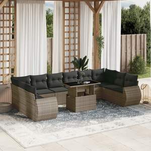 Ensemble de canapés de jardin gris en rotin avec coussins, design contemporain - Product Image 1