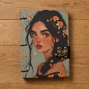 <b>A5</b> Floral Portrait Handmade Paper Journal | Eco Friendly Hardcover Lock Diary <b>Notebook</b> with Artistic Cover Design Gift Set Daily - Product Image 1