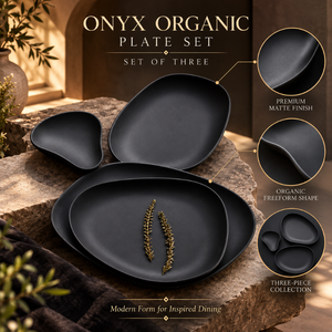 Ensemble de trois assiettes noires organiques, finition mate, assiettes irrégulières, vaisselle sculpturale pour une table chic |   Assiettes Premium - Product Image 5