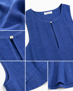 Vestido Maxi de Algodón para Mujer, Estilo Veraniego, Color Azul Rey, Cuello con Abertura, Sin Mangas, Casual, para Día a Día, para Damas, para Vacaciones - Product Image 6
