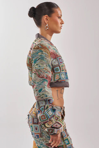 Chaqueta Bomber con Estampado de Patchwork, Cierre de Cremallera, Cuello Camisero, Estilo Urbano, Unisex, para Otoño - Product Image 3