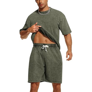 New Design Custom Men Summer Acid Wash Two 2 Piece <b>Set</b> Screen Printing Cropped t Shirt and Shorts <b>Set</b> Men - Product Image 3