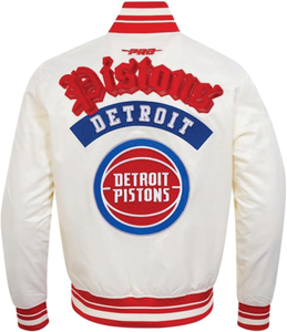 Detroit Pistons Unisex White Coated Varsity Jacket with Embroidered Logo on Front and <b>Red</b> Trim Reversible & Breathable - Product Image 2