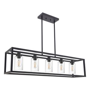 Lampadario a sospensione lineare rettangolare nero a 5 luci per sala da pranzo, isola cucina, illuminazione per tavolo e lampade a sospensione - Product Image 2