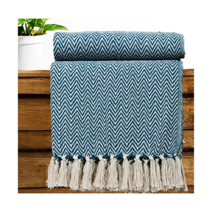 Promotional Branding Heringbone Bohemian Woven Cotton <b>Throw</b> Blue Geometric Pattern Rectangular Folded Home Decor All Season - Product Image 6