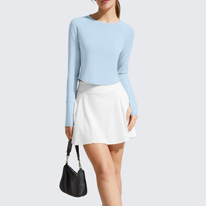 Camiseta de yoga para mujer, transpirable, teñida en color liso, deportiva, de manga larga, de secado rápido, para gimnasio, entrenamiento, yoga. - Product Image 3