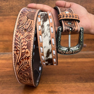 Usine en gros cuir repoussé à la main exécutif hommes et femmes ceinture boucle ardillon personnalisée 100% ceinture en cuir véritable approvisionnement ceinture en peau de vache - Product Image 4