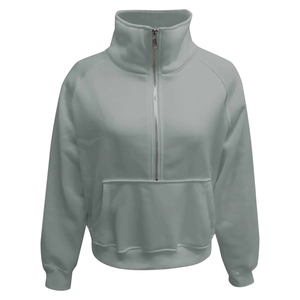 Sweat-shirt à capuche court oversize pour femme, à demi-zip, à manches longues, doublé, pour l'hiver et l'automne - Product Image 3