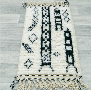 Tapis noué marocain de luxe noir et blanc en coton, noué à la main, rembourré, résistant aux taches, antidérapant, pour prière, salon, hôtel, à poils longs - Product Image 3