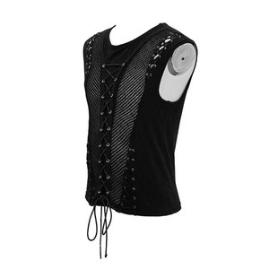 Camiseta sin Mangas Estilo Punk Gótico para Hombre, Chaleco con Costuras Negras, Venta al Por Mayor - Product Image 4