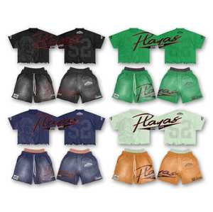 Conjunto de Camiseta Casual para Hombre de Alta Calidad 2025 con Pantalones Cortos de Algodón Transpirable con Lavado Ácido, Logotipo Personalizado OEM, Conjunto de Verano - Product Image 5