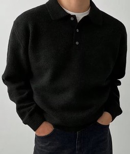 Suéter de cuello para hombre, estilo informal, de alta gama, para otoño/invierno, cárdigan de invierno, capa interior, top base, tejido transpirable, liso - Product Image 1