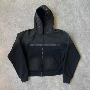 Venta al por mayor de sudaderas con capucha de fabricante personalizado 500 GSM Puff impreso con cremallera completa lavado ácido Boxy Fit Your Own Brand Logo Vintage Hoodies - Product Image 2