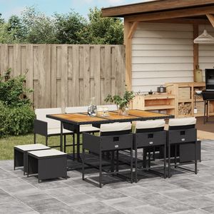 Ensemble de salle à manger de jardin noir et marron, 6 places, résistant aux intempéries, mobilier d'extérieur au design contemporain, plateau en bois massif, structure en métal - Product Image 1
