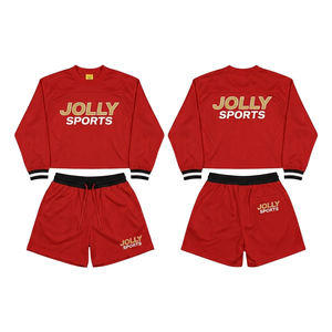 Women Sweatshirt and Shorts Set Polyester Mesh Breathable Fabric Rib Trim Custom <b>Heat</b> Press Logo Sweatshirt and Shorts for women - Product Image 1