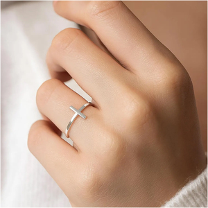 Factory Direct Sideways <b>Cross</b> <b>Ring</b> 925 Sterling <b>Silver</b> Everyday Minimalist Woman's Elegant Minimalist Jewelry Gifts Bridesmaids - Product Image 1