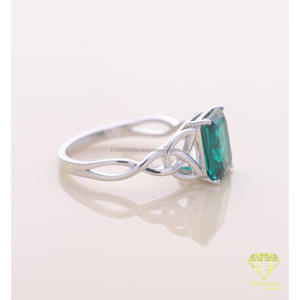Emerald Cut Green Moissanite Diamond <b>Celtic</b> Knot Engagement <b>Ring</b> White Gold Vintage Wedding <b>Ring</b> for Women - Product Image 4