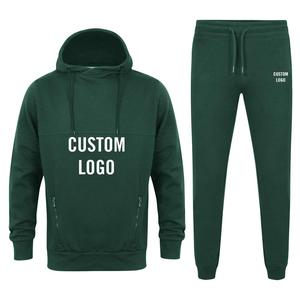 Survêtement à capuche vert foncé pour homme, manches longues, fermeture éclair, poches latérales, coupe classique, vêtements de sport décontractés d'automne, logo personnalisé - Product Image 5