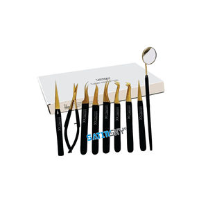 Ensemble de pinces professionnelles pour extensions de cils noir et or, outils en acier inoxydable, masque 50g, pack cadeau réutilisable pour volume et cils classiques - Product Image 1