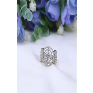 Trendy Premium Quality Brass <b>Silver</b> Plated Moissanite Stone Look <b>Adjustable</b> Trendy Wedding <b>Ring</b> for Women - Product Image 1