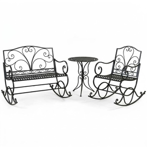 Traditional Heavy Duty Wrought Iron Patio <b>Dining</b> <b>Set</b> Weather Resistant Rocking Outdoor Garden Furniture <b>Table</b> Chairs 3-<b>Seater</b> - Product Image 1
