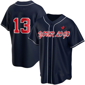 Maillot de baseball personnalisé à rayures blanches et bleues, impression par sublimation, unisexe, manches courtes, boutons sur le devant, respirant, uniforme d'équipe avec nom - Product Image 6